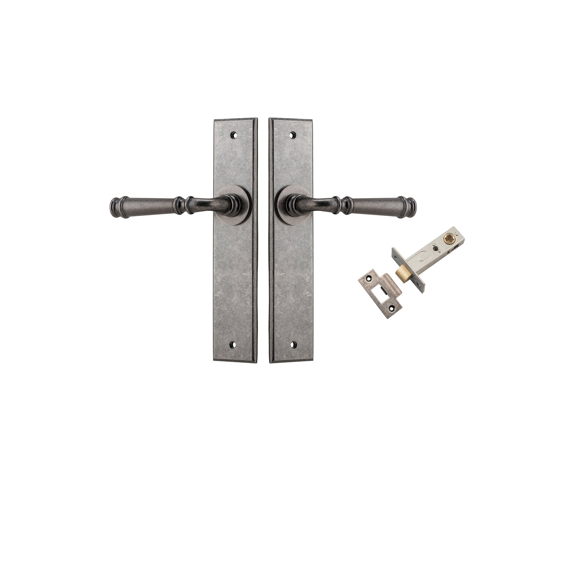 Verona Lever - Chamfered  Backplate Passage Kit Rumbled Nickel / Solid Brass