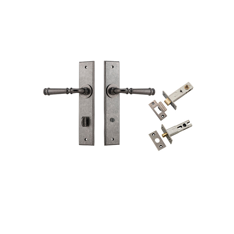 Verona Lever - Chamfered  Backplate Privacy Kit with Privacy Turn Rumbled Nickel / Solid Brass