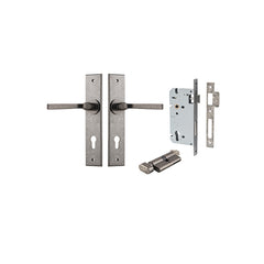 Annecy  Lever - Chamfered Backplate Entrance Kit with High Security Lock Rumbled Nickel / Solid Brass