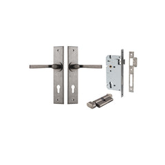 Annecy  Lever - Chamfered Backplate Entrance Kit with High Security Lock Rumbled Nickel / Solid Brass