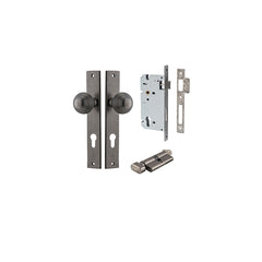 Guildford Knob - Rectangular Backplate Entrance Kit with High Security Lock Rumbled Nickel / Solid Brass