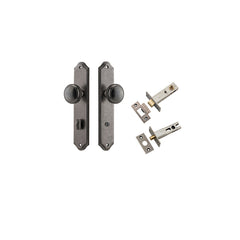 Paddington Knob - Shouldered Backplate Privacy Kit with Privacy Turn Rumbled Nickel / Solid Brass
