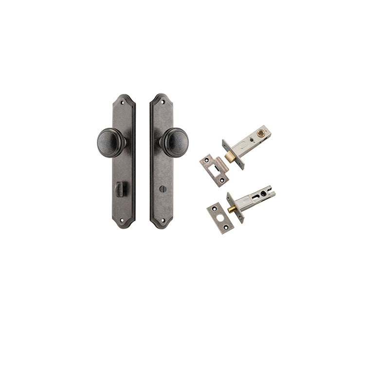 Paddington Knob - Shouldered Backplate Privacy Kit with Privacy Turn Rumbled Nickel / Solid Brass