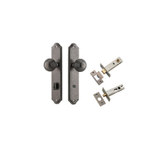 Guildford Knob - Shouldered Backplate Privacy Kit with Privacy Turn Rumbled Nickel / Solid Brass