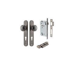 Paddington Knob - Oval Backplate Entrance Kit with High Security Lock Rumbled Nickel / Solid Brass