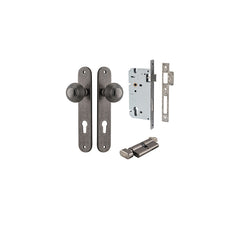Guildford Knob - Oval Backplate Entrance Kit with High Security Lock Rumbled Nickel / Solid Brass