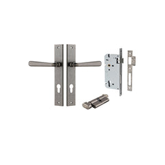 Copenhagen Lever - Rectangular Backplate Entrance Kit with High Security Lock Rumbled Nickel / Solid Brass