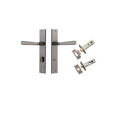 Copenhagen Lever - Rectangular Backplate Privacy Kit with Privacy Turn Rumbled Nickel / Solid Brass