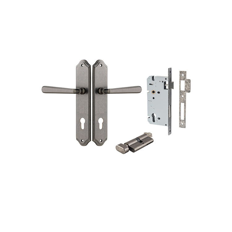 Copenhagen Lever - Shouldered Backplate Entrance Kit with High Security Lock Rumbled Nickel / Solid Brass