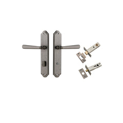 Copenhagen Lever - Shouldered Backplate Privacy Kit with Privacy Turn Rumbled Nickel / Solid Brass