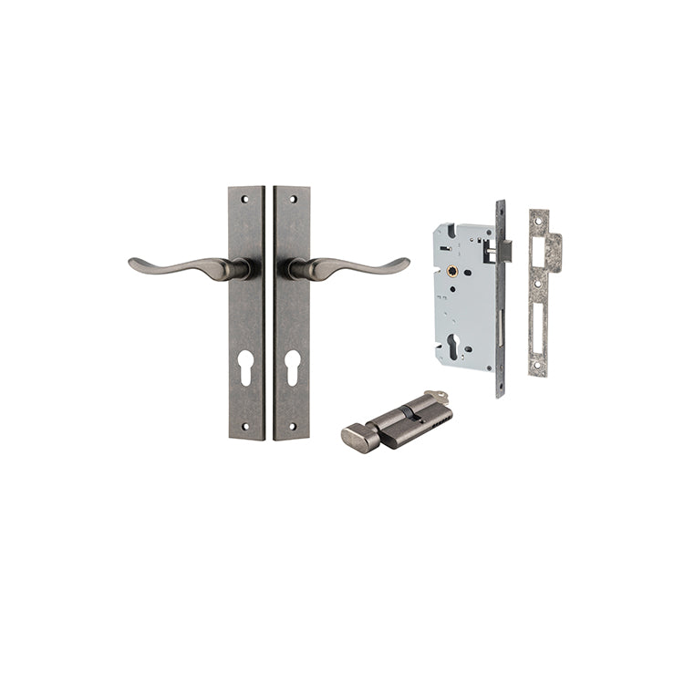 Stirling Lever - Rectangular Backplate Entrance Kit with High Security Lock Rumbled Nickel / Solid Brass