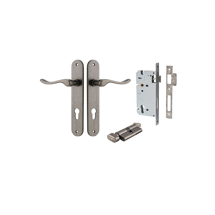 Stirling Lever - Oval Backplate Entrance Kit with High Security Lock Rumbled Nickel / Solid Brass