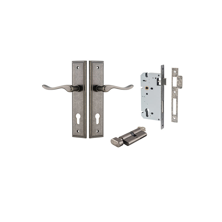 Stirling Lever - Stepped Backplate Entrance Kit with High Security Lock Rumbled Nickel / Solid Brass