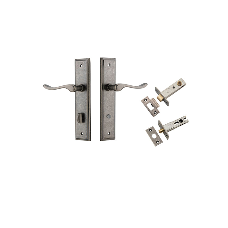 Stirling Lever - Stepped Backplate Privacy Kit with Privacy Turn Rumbled Nickel / Solid Brass