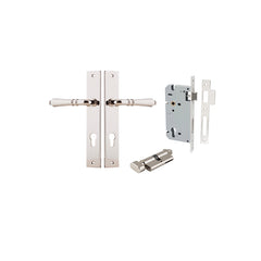 Sarlat Lever - Rectangular Backplate Entrance Kit with High Security Lock Polished Nickel / Solid Brass