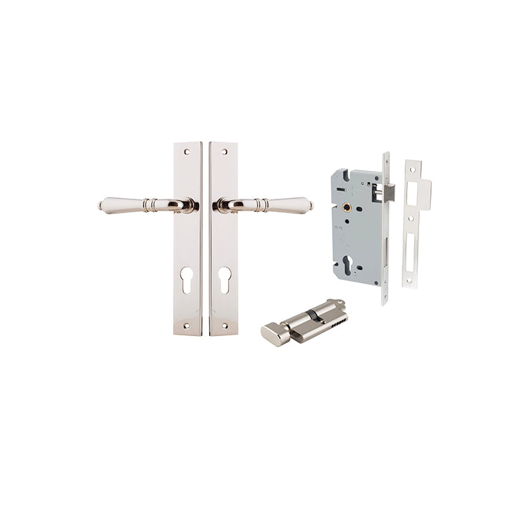 Sarlat Lever - Rectangular Backplate Entrance Kit with High Security Lock Polished Nickel / Solid Brass