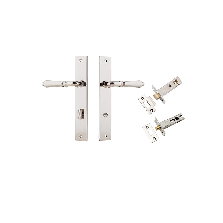 Sarlat Lever - Rectangular Backplate Privacy Kit with Privacy Turn Polished Nickel / Solid Brass