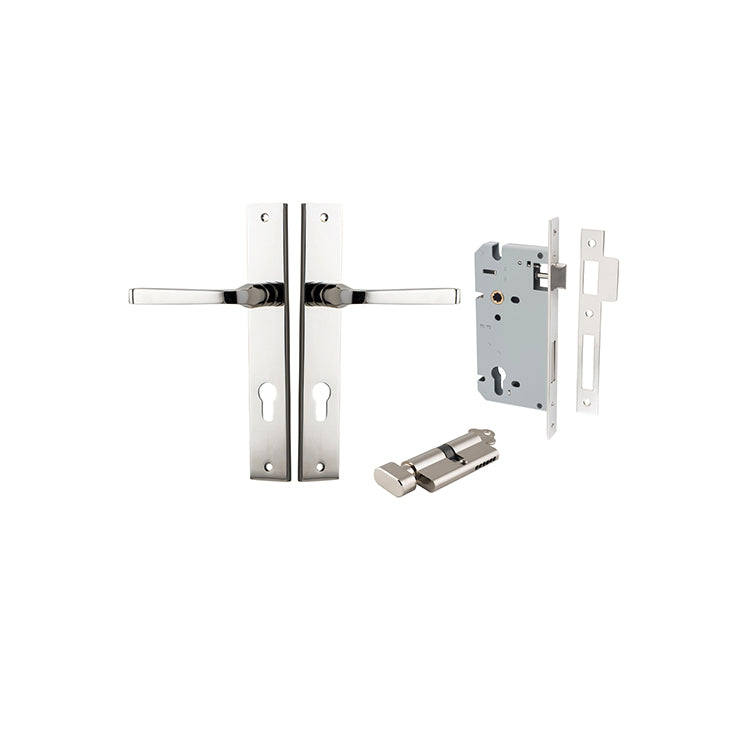Annecy Lever - Rectangular Backplate Entrance Kit with High Security Lock Polished Nickel / Solid Brass