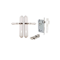 Sarlat Lever - Shouldered Backplate Entrance Kit with High Security Lock Polished Nickel / Solid Brass