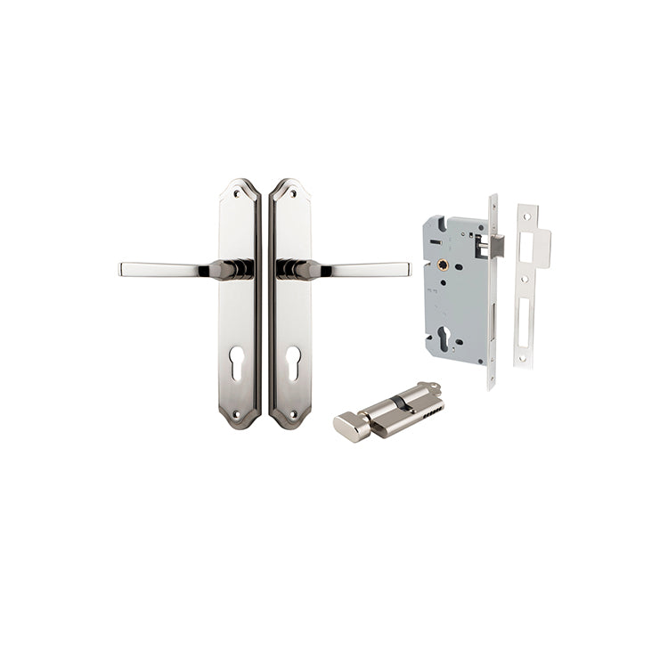 Annecy Lever - Shouldered Backplate Entrance Kit with High Security Lock Polished Nickel / Solid Brass