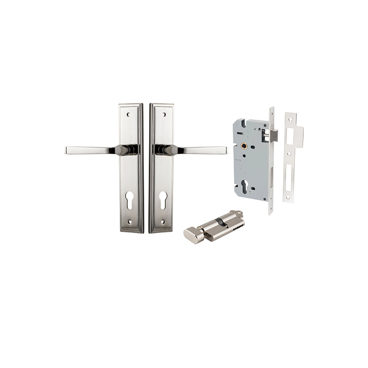 Annecy Lever - Stepped Backplate Entrance Kit with High Security Lock Polished Nickel / Solid Brass