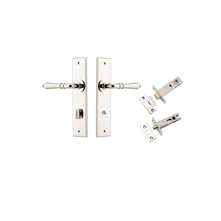 Sarlat Lever - Chamfered Backplate Privacy Kit with Privacy Turn Polished Nickel / Solid Brass