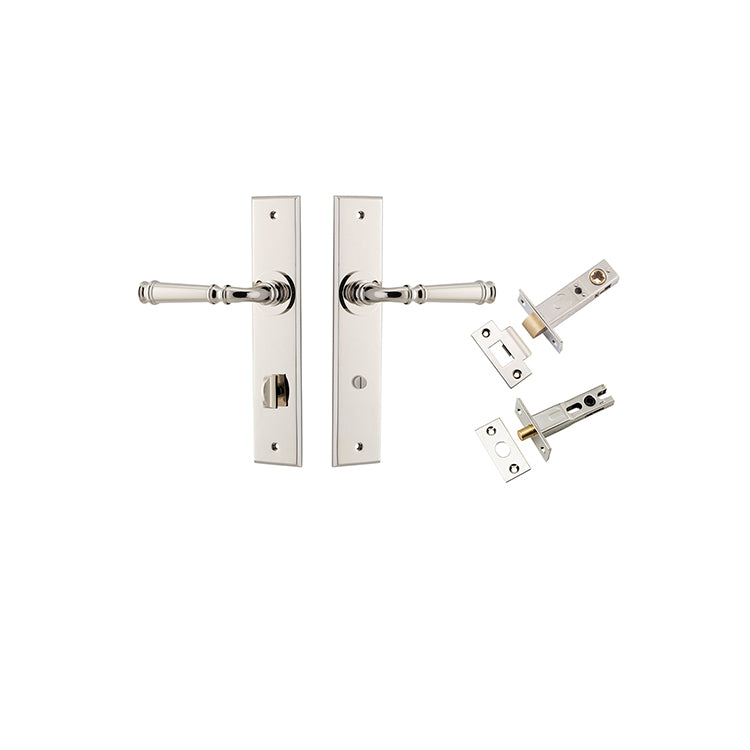 Verona Lever - Chamfered  Backplate Privacy Kit with Privacy Turn Polished Nickel / Solid Brass