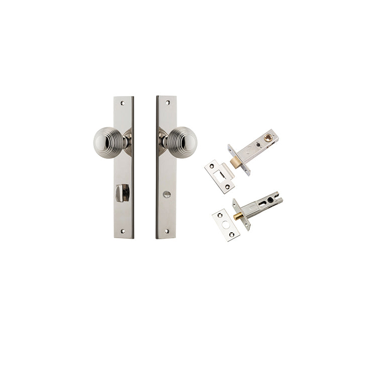 Guildford Knob - Rectangular Backplate Privacy Kit with Privacy Turn Polished Nickel / Solid Brass