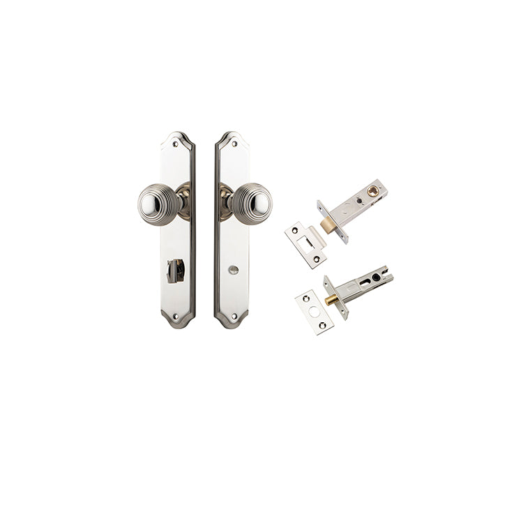 Guildford Knob - Shouldered Backplate Privacy Kit with Privacy Turn Polished Nickel / Solid Brass