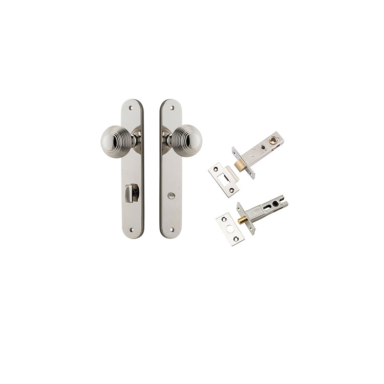 Guildford Knob - Oval Backplate Privacy Kit with Privacy Turn Polished Nickel / Solid Brass