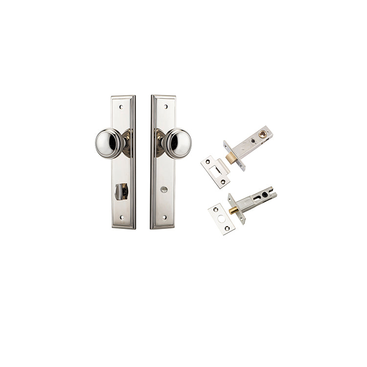 Paddington Knob - Stepped Backplate Privacy Kit with Privacy Turn Polished Nickel / Solid Brass