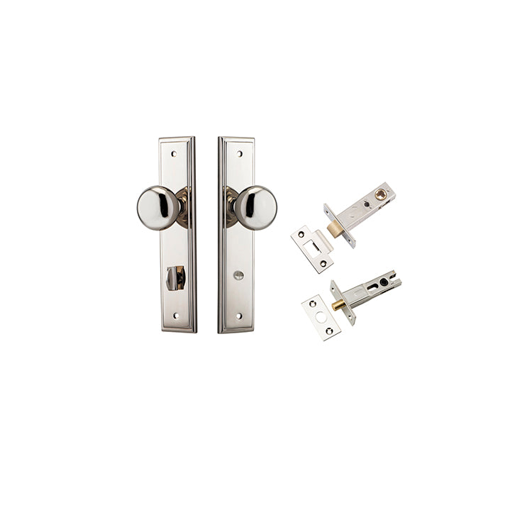 Cambridge Knob - Stepped Backplate Privacy Kit with Privacy Turn Polished Nickel / Solid Brass