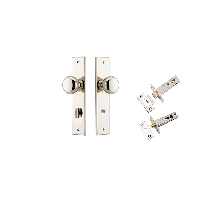 Cambridge Knob - Chamfered Backplate Privacy Kit with Privacy Turn Polished Nickel / Solid Brass