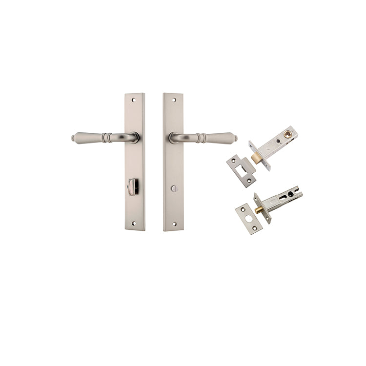 Sarlat Lever - Rectangular Backplate Privacy Kit with Privacy Turn Satin Nickel / Solid Brass