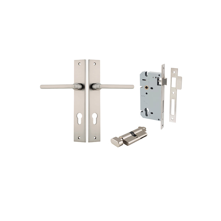 Baltimore Lever - Rectangular Backplate Entrance Kit with High Security Lock Satin Nickel / Solid Brass