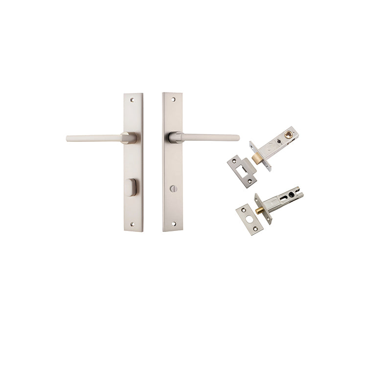 Baltimore Lever - Rectangular Backplate Privacy Kit with Privacy Turn Satin Nickel / Solid Brass