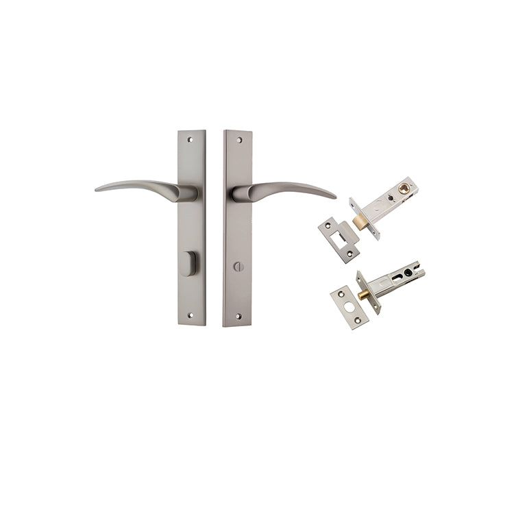 Oxford Lever - Rectangular Backplate Privacy Kit with Privacy Turn Satin Nickel / Solid Brass
