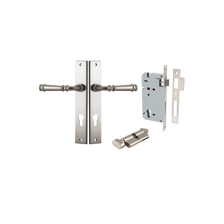 Verona Lever - Rectangular Backplate Entrance Kit with High Security Lock Satin Nickel / Solid Brass