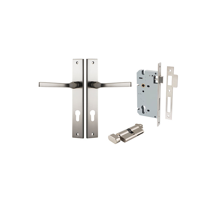 Annecy Lever - Rectangular Backplate Entrance Kit with High Security Lock Satin Nickel / Solid Brass