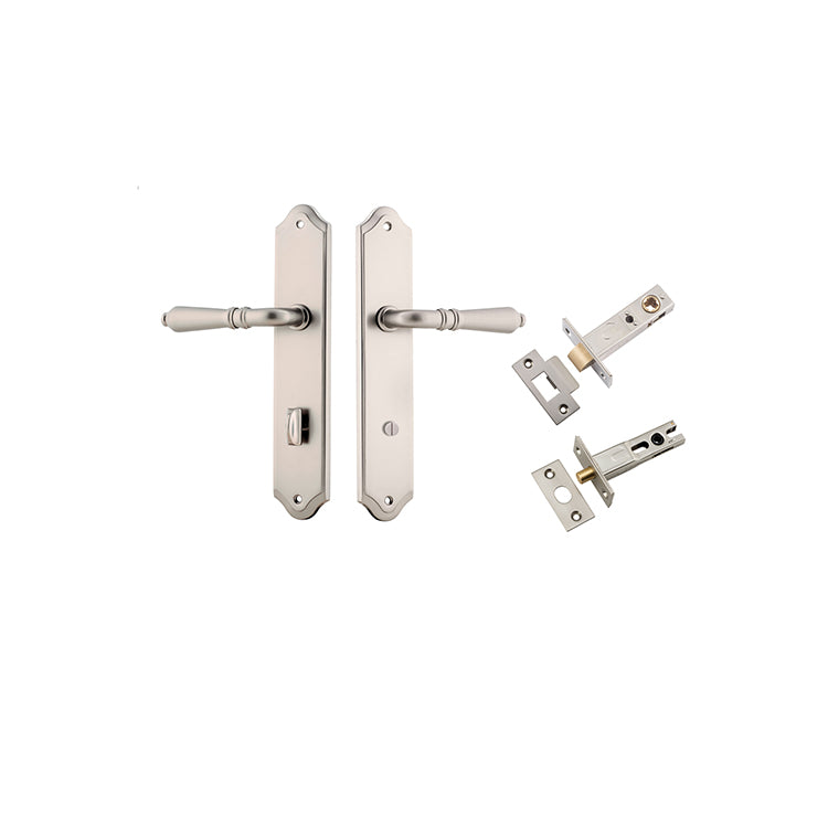 Sarlat Lever - Shouldered Backplate Privacy Kit with Privacy Turn Satin Nickel / Solid Brass