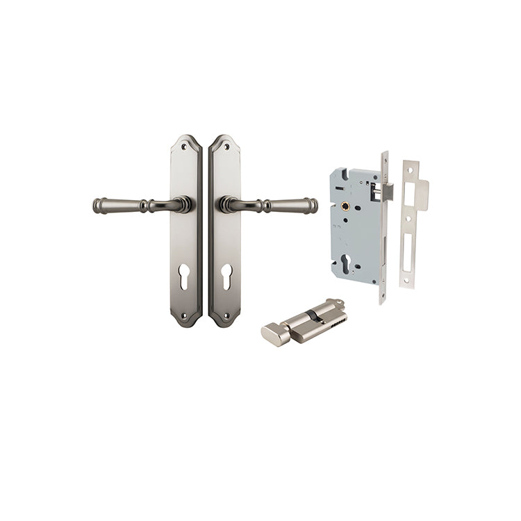 Verona Lever - Shouldered Backplate Entrance Kit with High Security Lock Satin Nickel / Solid Brass