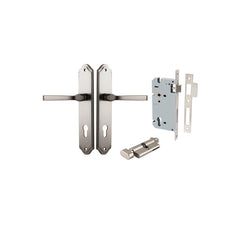 Annecy Lever - Shouldered Backplate Entrance Kit with High Security Lock Satin Nickel / Solid Brass