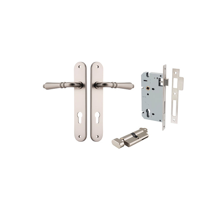 Sarlat Lever - Oval Backplate Entrance Kit with High Security Lock Satin Nickel / Solid Brass