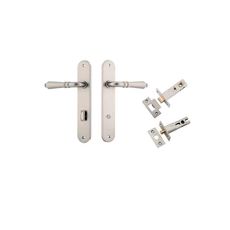 Sarlat Lever - Oval Backplate Privacy Kit with Privacy Turn Satin Nickel / Solid Brass