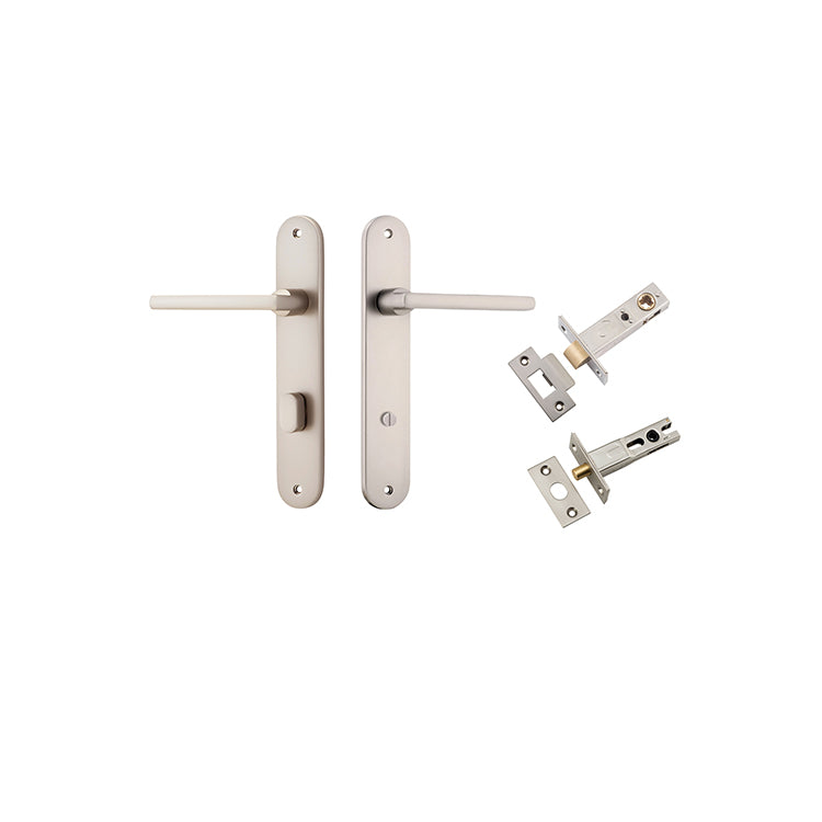 Baltimore Lever - Oval Backplate Privacy Kit with Privacy Turn Satin Nickel / Solid Brass