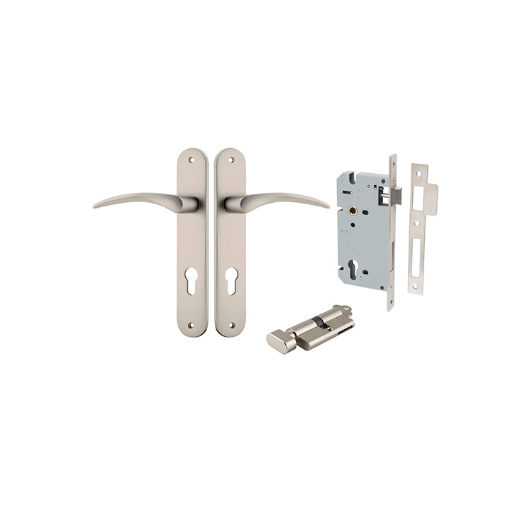 Oxford Lever - Oval Backplate Entrance Kit with High Security Lock Satin Nickel / Solid Brass