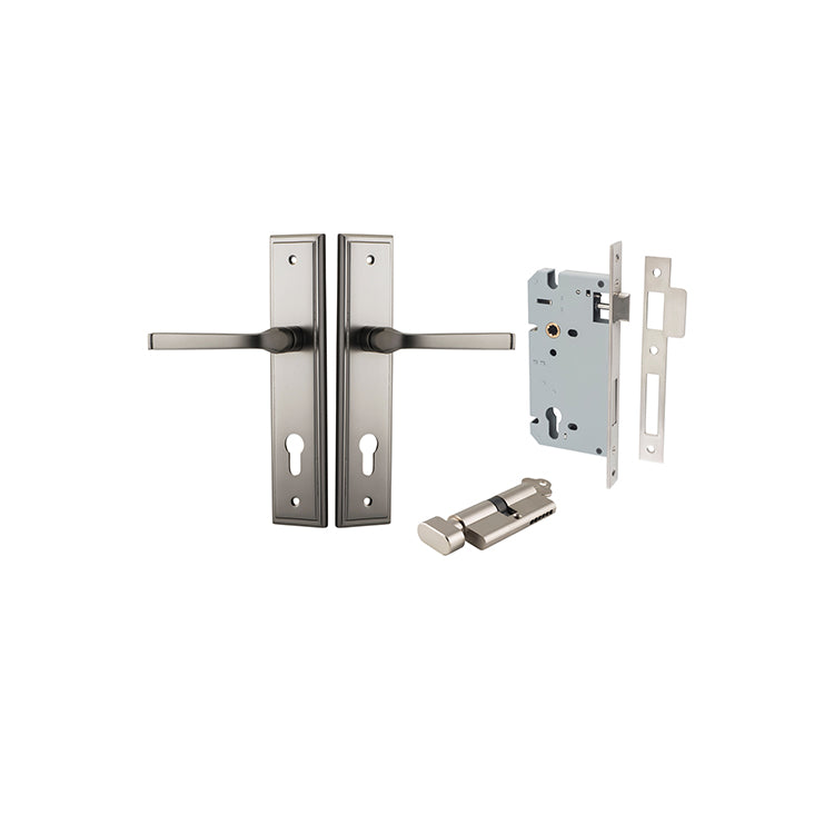 Annecy Lever - Stepped Backplate Entrance Kit with High Security Lock Satin Nickel / Solid Brass