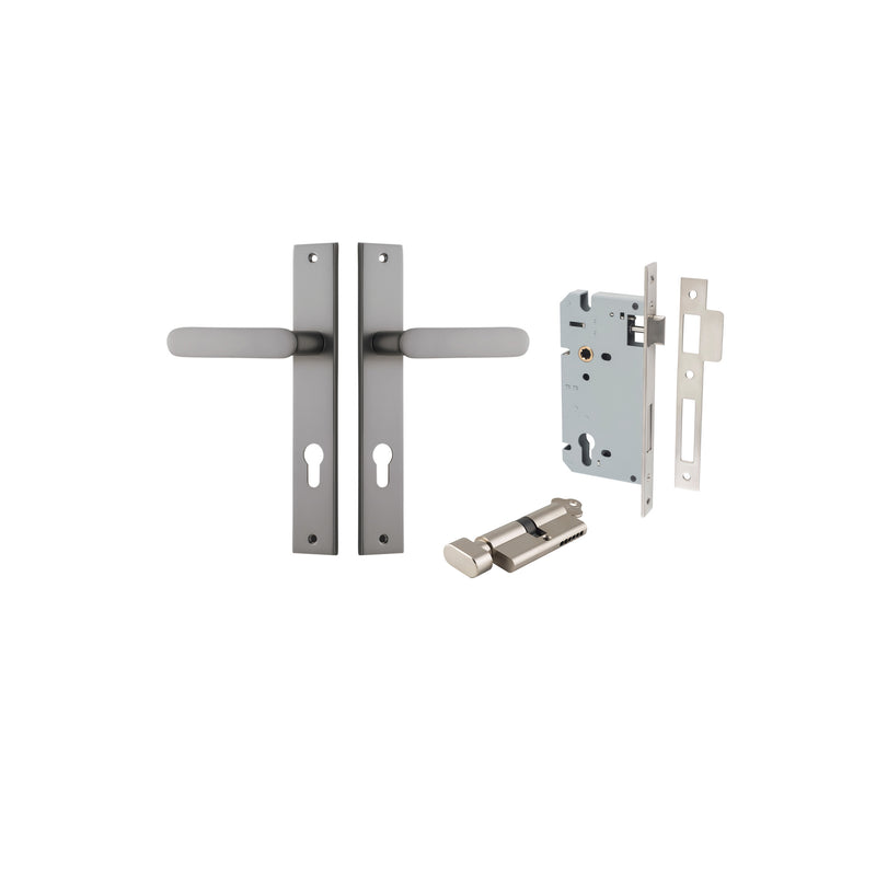 Bronte Lever - Rectangular Backplate Entrance Kit with High Security Lock Satin Nickel / Solid Brass
