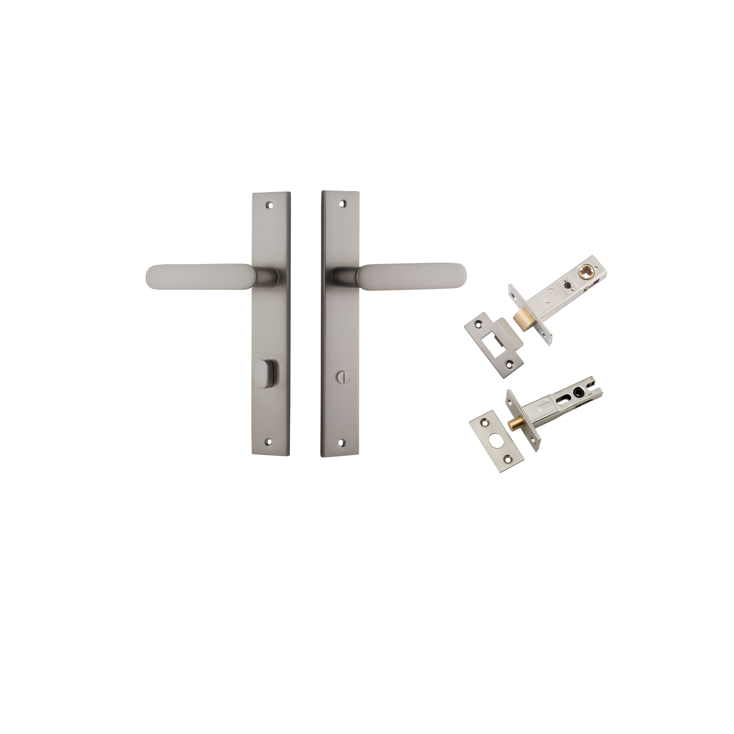 Bronte Lever - Rectangular Backplate Privacy Kit with Privacy Turn Satin Nickel / Solid Brass