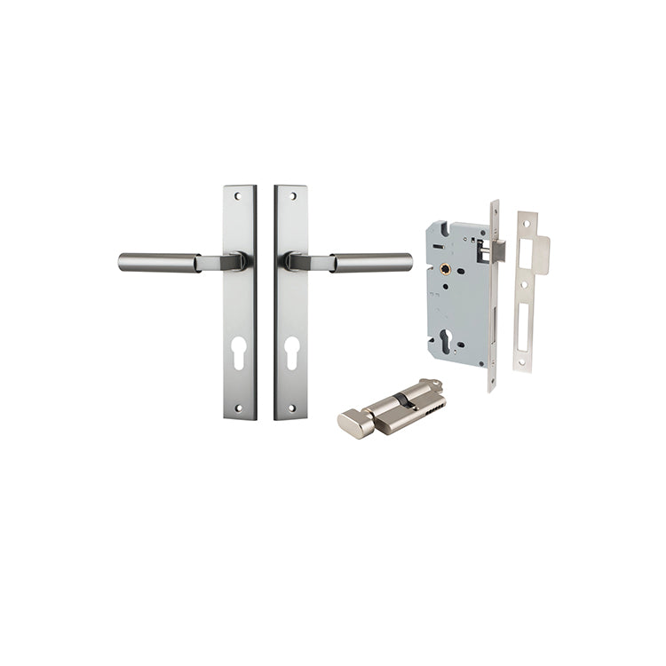 Berlin Lever - Rectangular Backplate Entrance Kit with High Security Lock Satin Nickel / Solid Brass